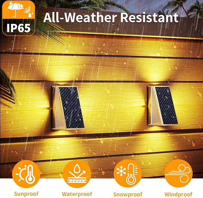 KINKAI Outdoor Solar Lights - 6 Pack Fence Lights Solar Deck Light Outdoor Wall Light with 11 Lighting Modes for Outside Garden Stairs Pool (Warm Light)