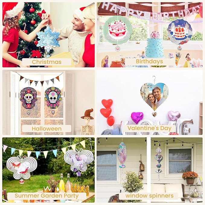 Sublimation Wind Spinner Blanks, 8 Pack 10 Inch 3D Aluminum Metal Hanging Wind Spinner Bulk Sublimation Blanks for Garden Yard Outdoor, Window Porch Decoration for Heat Press Transfer DIY Gift