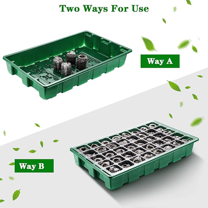 3 Pack Seed Starter Tray Kit with Grow Light Germination Trays with Humidity Dome, 120 Peat Pellets, Gardening Tools, Plant Labels, Plant Growing Trays for Seeds Growing Starting, Green