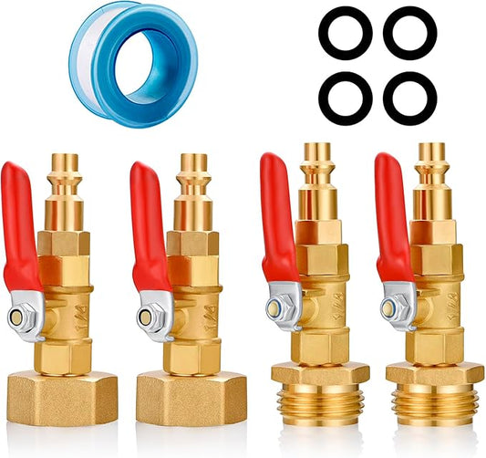 RV Winterize Blowout Adapter with 1/4" Quick Connect Plug and 3/4" Garden Water Hose Threading for Boat Camper Trailer Sprinkler Systems Irrigation Kit Fitting (With Valve 4PCS)