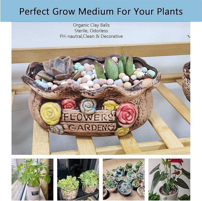 Natural Organic Colorful Leca Balls 5LBS for Plants, 8mm-10mm Ceramsite Clay Pebbles Indoor Potting Garden Soil for Orchid, Succulents, Hydroponics, Decoration, Drainage (5LBS, Colorful, 1)