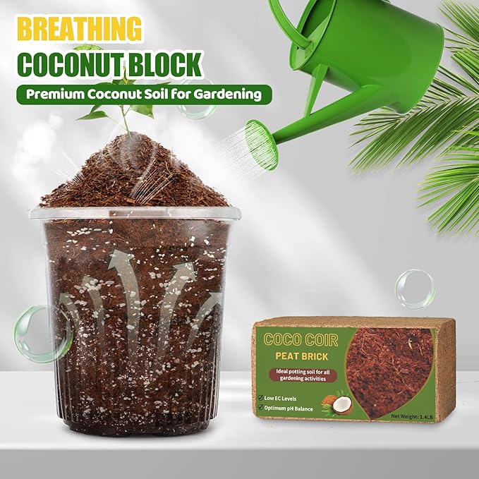 Coco Coir Bricks for Plants 8.4LBS, All Natural Organic Compressed Coconut Coir Fiber, Easy to Expand, Low EC, pH Balanced, Ideal for Vegetables, Herbs, Flowering Plants (6 Pcs)