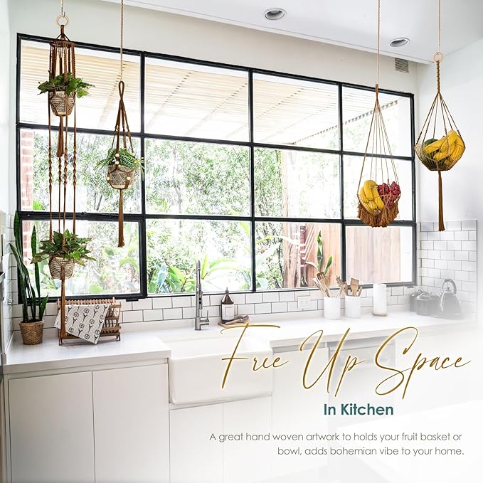 ANROYE Macrame Plant Hanger for Indoor Set of 4, Bohemian Hanging Planter with Tassels for Flower Pot, Boho Decorative Houseplant Rope Holder for Home Decor Bedroom Window Farmhouse