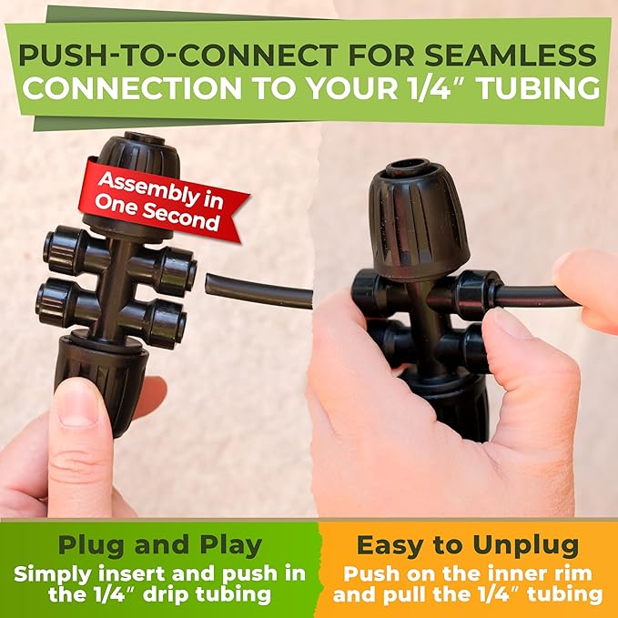 Carpathen Drip Irrigation Fittings Pack - Push-to-Connect Irrigation System Compatible - 3 x 4Way Coupler 1/2" to 1/4", 3 x 3 Way Tee T Shape Barbed 1/4 Drip Tubing Splitter, 5 x 1/4 End Plugs