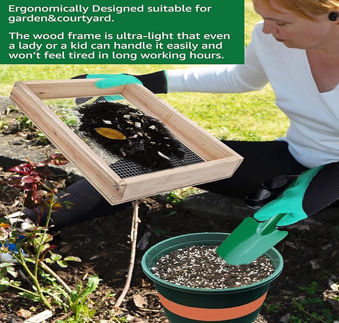 Soil Sifter, Dirt Sifter for Gardening, Compost Sifter, Garden Sieve, Light Wood Sifter for Rocks, Screen Sifter Top Soil/Peat Moss/Worm/Leaves/Loam Soil/Sand,Great Garden Tool for Plants & Vegetables