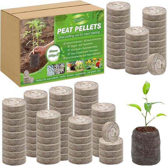 ZeeDix 100Pcs 40mm Peat Pellets for Seedlings, Seed Starter Pods Seed Starting Plugs Soil, Compressed Nutrient Block Potting Soil Discs Pellet for Planting Herbs Flowers Vegetables