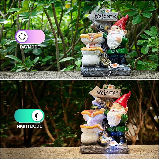 mopha Garden Gnomes Statues Outdoor Decor with Flowing Water Solar Lights Resin Figurines Outside Decoration for Patio Yard Lawn Porch Ornaments Clearance Gardening Gift