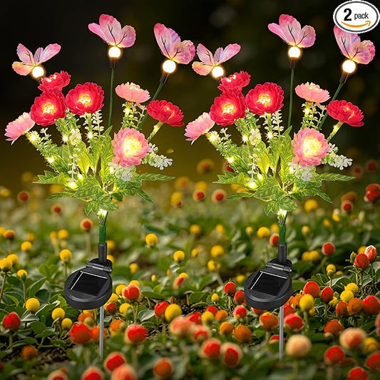 Solar Garden Lights,Solar Lights Outdoor Waterproof with Butterfly Flower,2 Pack Solar Powered Outdoor Lights,Solar Lights for Outside,Garden Lights Patio Yard Decor,Gifts for Mothers Day Mom Women