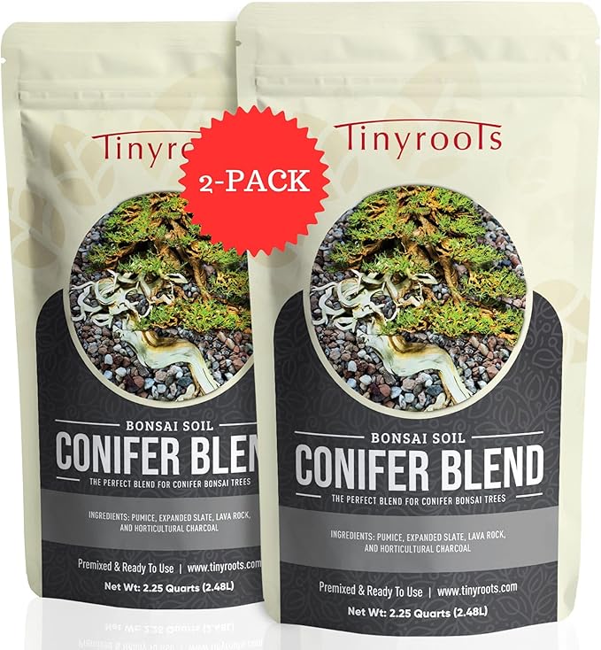 Conifer Bonsai Soil by Tinyroots – 100% Formulated and Pre-Mixed for Junipers, Japanese Black Pines, White Pines, Cedar, Cypress and All Other Conifers