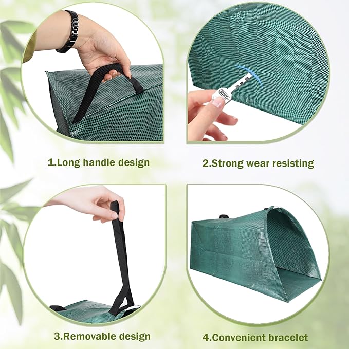 Leaf Collector Bag with Lid, Extra large lawn bags leaf bags,Heavy leaf pick up tools leaf loader,Reusable yard garden bags for leaves lawn trash (dustpan-shaped, 53 Gallon/200L)