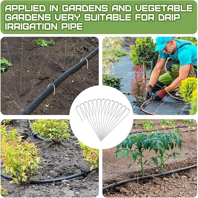 60 Pcs Irrigation Drip Tubing Staples 5 Inch J Shape Irrigation Tube Stakes Galvanized Landscape Pins for 1/4 Inch Irrigation Hose Lawn Nails 1/4 Inch to 1/2 Inch Loop Stake for Drip Tubing (J, 60)