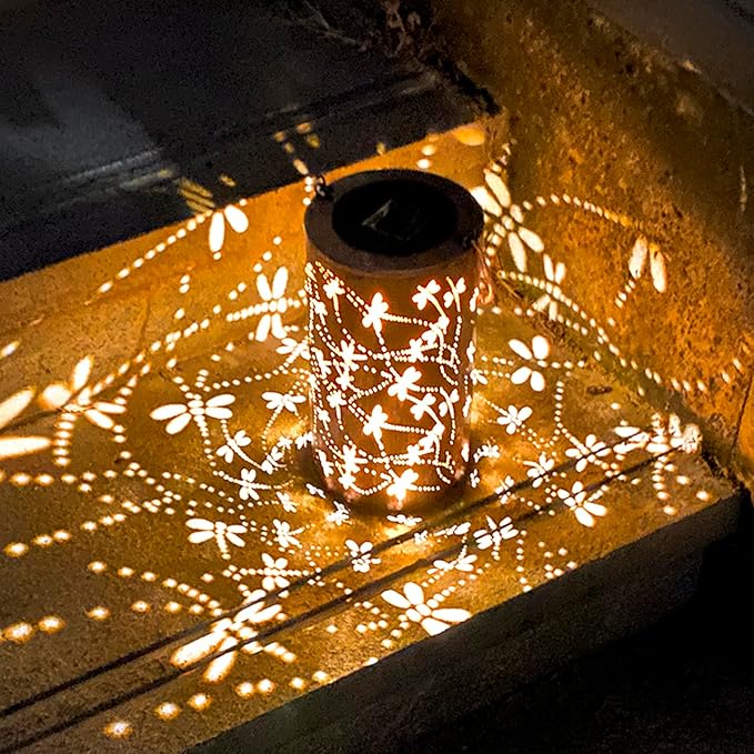 Mothers Day Gifts,Solar Lanterns Outdoor Hanging Lantern Lights, Dragonfly Hollowed-Out Metal Decor Lantern, Waterproof LED Decorative Garden Light - Delicate Garden Decoration for Patio, Yard