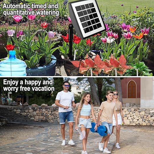 Smart Solar Drip Irrigation Kit - Easy DIY Watering for 15 Potted Plants. Solar-Powered, 6 Timing Modes, Anti-Siphoning Device for Stress-Free Irrigation