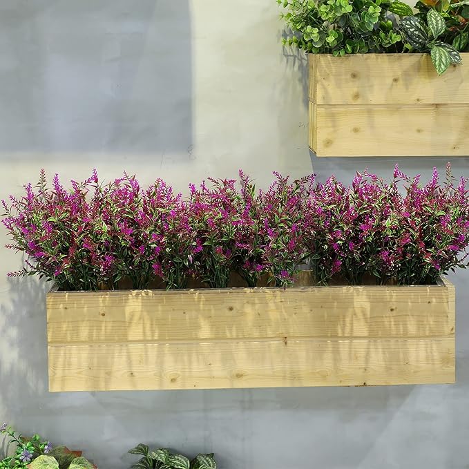 12 Bundles Artificial Lavender UV Resistant Plants Outdoor Faux Flowers Shrubs for Floral Arrangement, Table Centerpiece, Home Garden Decor (Fuchsia)