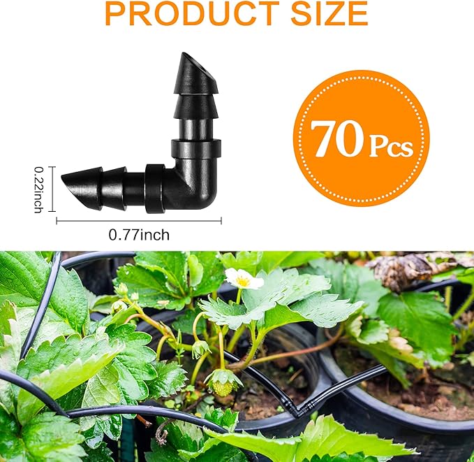70 Pack Drip Irrigation Barbed Elbow Fittings,Barbed Connector Fits Universal 1/4" Drip Tubing, 90 Degree Drip Line Corner for Drip or Sprinkler System