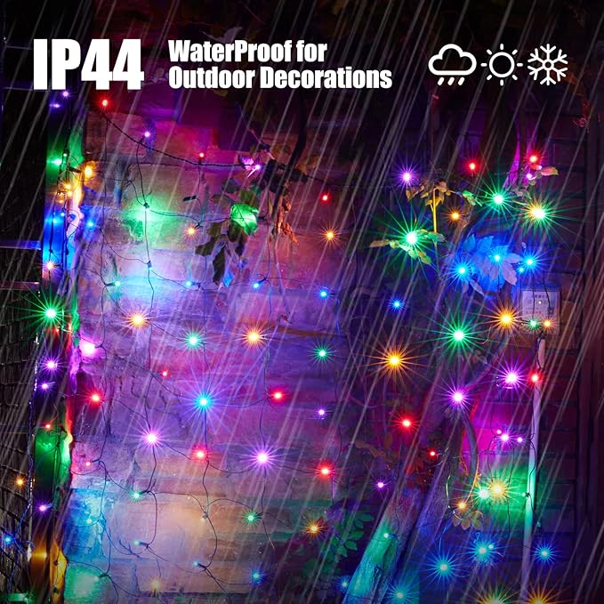 Led Christmas Net Lights Outdoor Christmas Decorations 120Led 6Ftx4Ft Connectable Waterptoof Mesh Net Lights for Trees Bushes Wedding Garden Outdoor Christmas Decorations (Multicolor)