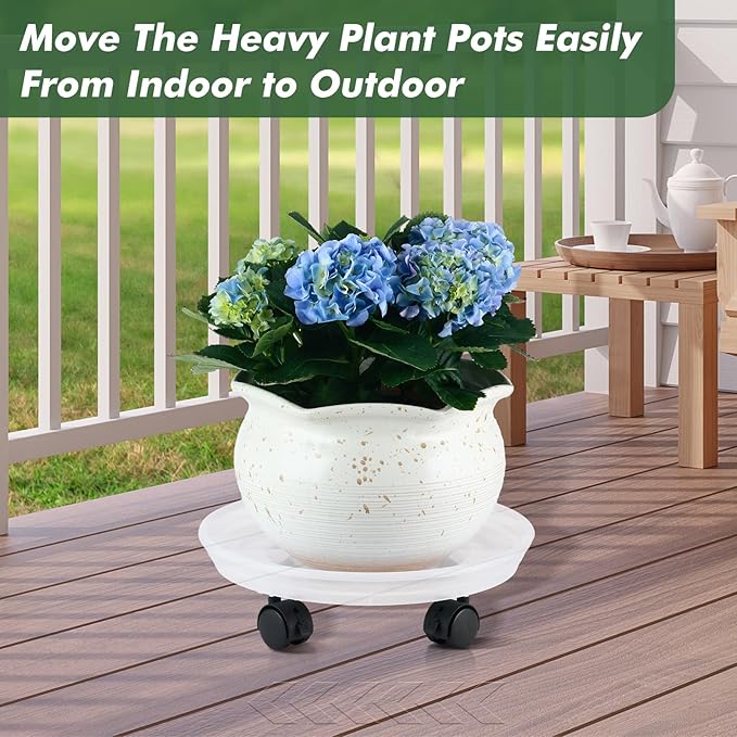 6 Packs Plant Caddy with Wheels 11.8" Plastic Rolling Plant Stands Heavy-Duty Plant Dolly with Casters Indoor Outdoor Wheeled Plant Roller Base Large Planter Saucers Plant Mover