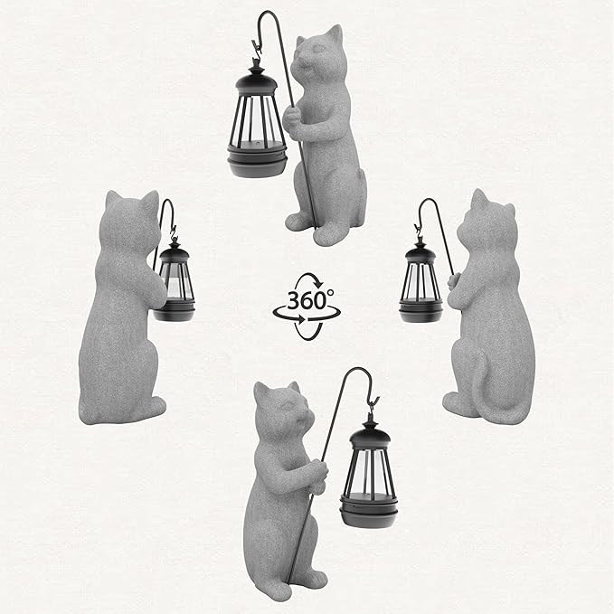 Solar Cat Garden Statue 10 Inch Porch Patio Decor for Outside Yard Decoration Outdoor Unique Housewarming Gardening Birthday Gifts for Cat Lovers Women Grandma