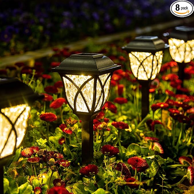 GIGALUMI Solar Lights Outdoor Waterproof, 8 Pack LED Solar Garden Lights, Solar Lights for Outside, Garden Decor for Yard, Patio, Landscape, Planter, Walkway (Warm White)