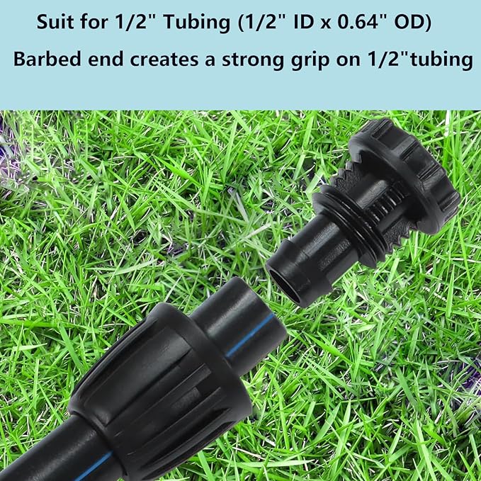 1/2 Inch Irrigation Fitting End Plug (1/2" ID x0.640" OD),10-Piece Drip Line Barb End Cap Connector, Leak-Proof Plug for Garden Irrigation Systems