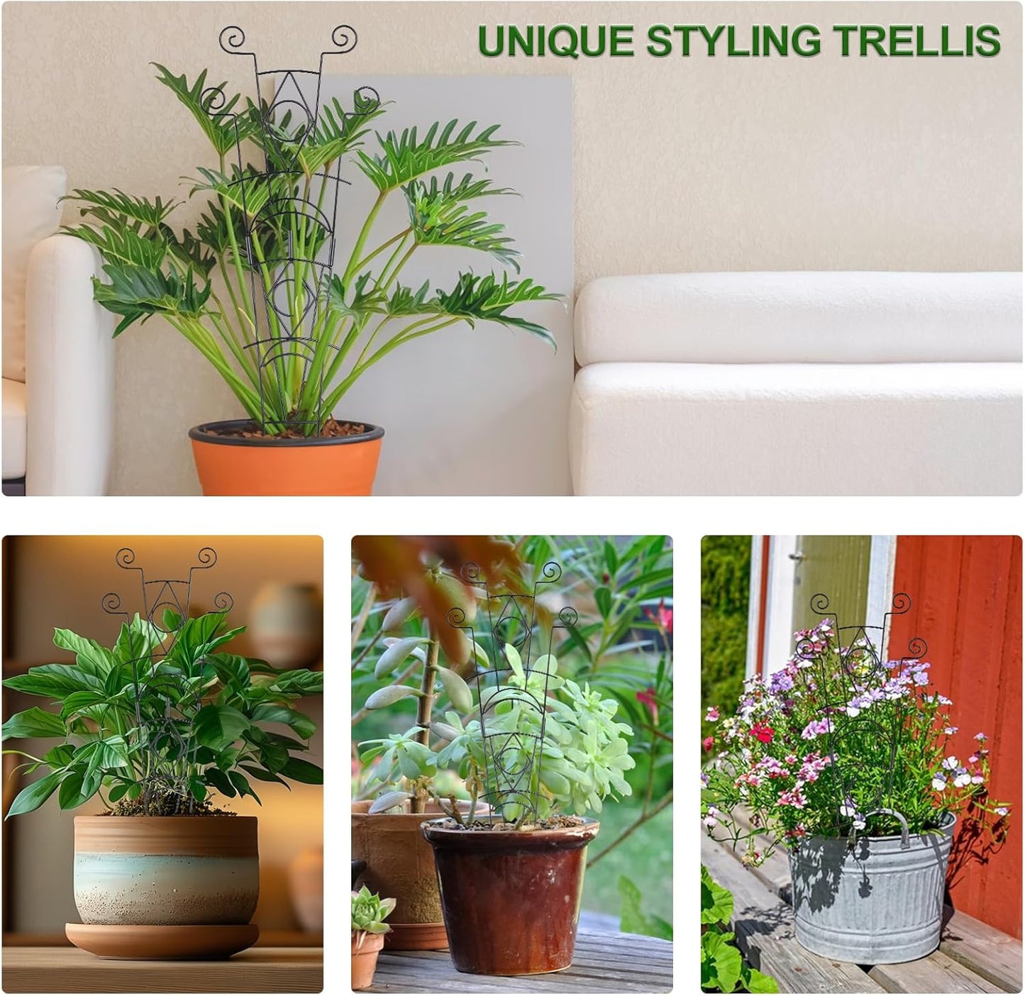 Stackable Metal Trellis for Climbing Plants Outdoor & Indoor - 4 Pack Garden Trellis for Potted Plants, Rust-Resistant Plant Support Stakes for Vines, Flowers - Sturdy Plant Trellis