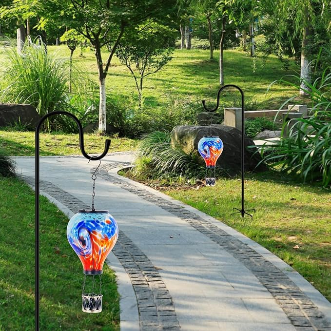 Starsoul 2 PC Hot Air Balloon Solar Lantern with Flame Glass Outdoor Hanging Hot Air Balloon Solar Light Waterproof Garden Patio Yard Party Decorations