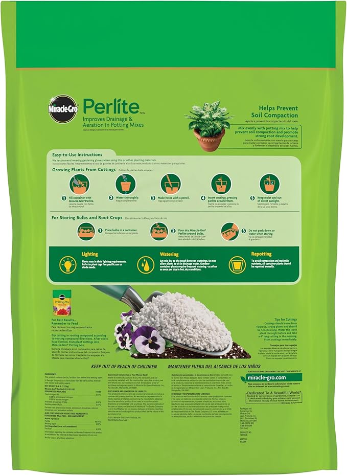 Miracle-Gro Perlite, Enriched with Plant Food, Improves Drainage and Aeration in Potting Mixes, For Container Plants, 8 qt., 3-Pack