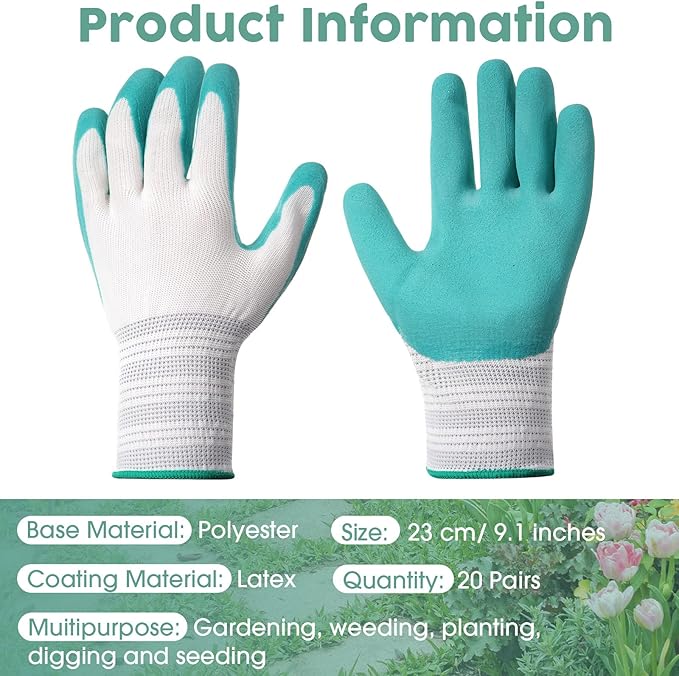 20 Pairs Garden Gloves for Women Ladies' Gardening Gloves Bulk Breathable Rubber Coated Protective Work Tools Universal One Size