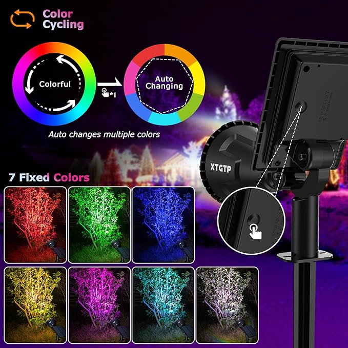 Color Changing Solar Spot Lights Outdoor, 21 LEDs Brightness Solar Pathway Lights Outdoor, IP67 Waterproof Exterior Solar Lights for House, 2-in-1 Solar Flood Lights Outdoor for Yard