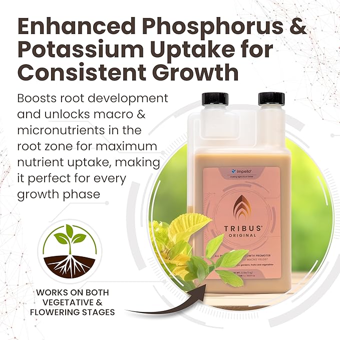 Tribus Organic Microbial Inoculant – Root Booster for Plants, Increases Plant Yield, Root Growth, Flower & Fruit Quality. Bloom Booster. Visible Root Growth in 24Hrs. Packaging May Vary. 33.8 oz