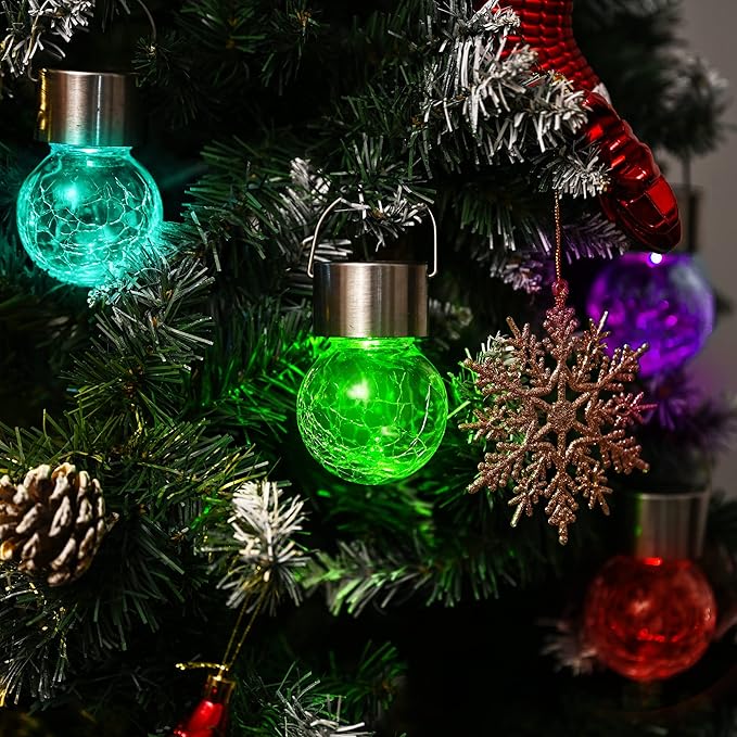 GIGALUMI Solar Lights Outdoor Waterproof ,12 Pack Solar Hanging Lights Garden Decor,Gifts for Women Mom Grandma,Solar Outdoor Lights Lantern Cracked Glass for Yard, Fence, Tree(Color Changing)