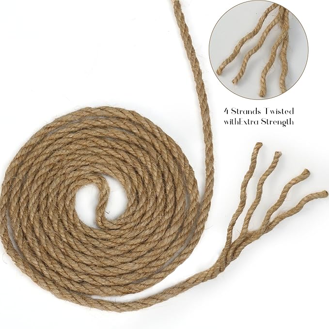 Jute Twine String,164 Feet 1/4 Inch Natural Jute Rope,4ply Thin Ribbon Hemp Twine for Gift Wrapping Craft Plant Garden Christmas Handmade Arts Decoration Packing String Home Decor