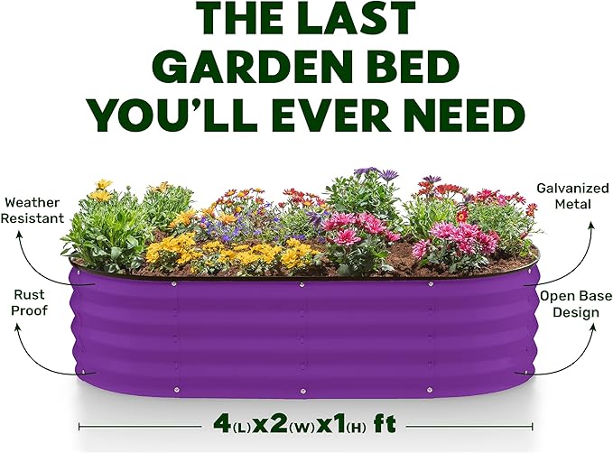Galvanized Raised Garden Beds Outdoor // 4×2×1 ft (2-Pack) Planter Raised Beds for Gardening, Vegetables, Flowers // Large Metal Garden Box (Purple) // Patented Tool-Free Design