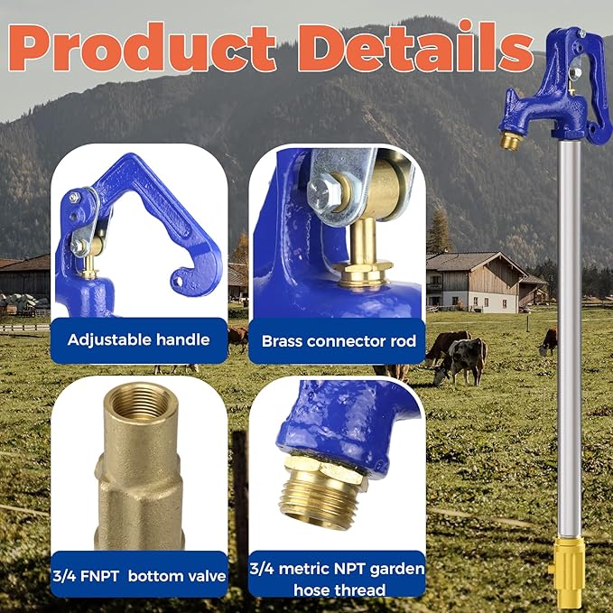 Frost Proof Yard Hydrant,4.25ft Frost Free Outdoor Faucet,Freeze Proof Outdoor Faucet 3/4" Pipe Connection,Frost Free Hydrant for Yard Garden Farm Pasture Irrigation,24" Bury Depth No Lead Hydrant