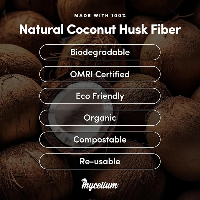 Mycelium Organic Coco Coir Brick 10lbs - Ideal for Mushroom Cultivation Mushroom Substrate - OMRI Certified, Expands with Water, Eco-Friendly Soil Alternative