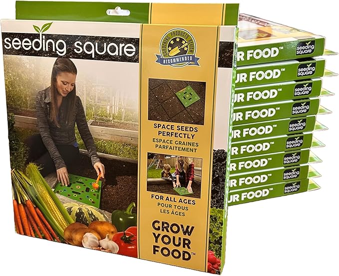 Seeding Square (10-Pack - Seed and Seedling Spacer Tool for Bigger Harvests, Organized Plants & Fewer Weeds – Color-Coded Gardening Template with Magnetic Dibber, Ruler & Planting Guide
