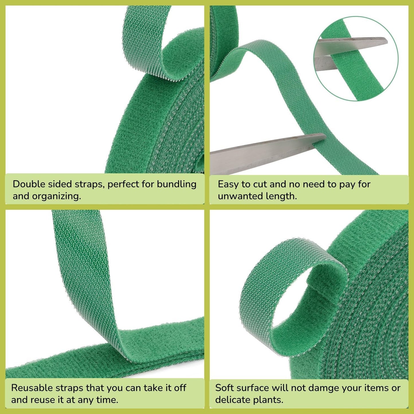 Reusable Plant Ties for Climbing Plants Hook and Loop Green Nylon Plant Straps Tape Double Sided Garden Tie Strap Reusable Adjustable Gentle Support for Vines, Trellis, Tomato (1/2 Inch x 16.4 ft)