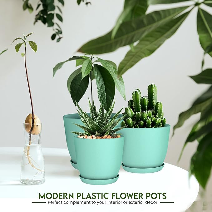 Utopia Home - Plant Pots Indoor with Drainage - 7/6.6/6/5.3/4.8 Inches Home Decor Flower Pots for Indoor Planter - Pack of 40 Plastic Planters for Indoor Plants, Cactus, Succulents Pot - Aqua