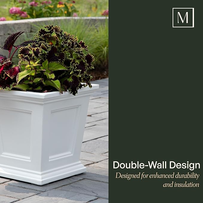 Mayne Fairfield 16-Inch Square Planter – Self-Watering, Weather-Resistant Planter for Flowers – Durable Outdoor Design for Patio, Porch, or Entryway
