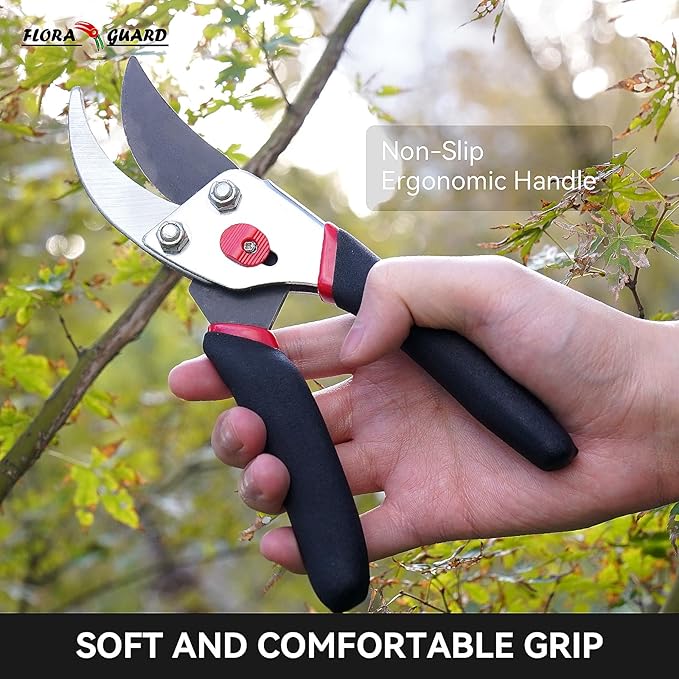 Flora Guard Garden Shears 8.5" Bypass Pruning Shears, Professional Ultra Sharp Sk5 Steel Garden Clippers, Heavy Duty Plant Cutting Scissors Garden Tools Supplies, Hedge Branch Trimmer, Super Durable