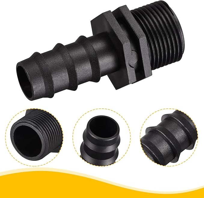 MECCANIXITY Drip Irrigation Fittings 19.4mm Barbed to G3/4 Male Thread for 3/4 Inch Tubing (Black, Pack of 8)