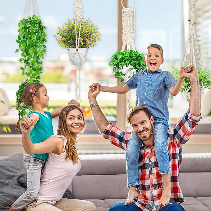 IGaiety Macrame Plant Hanger,7 Pack Plant Hanger Indoor Hanging Macrame Planters with 7Pcs Ceiling and S Hooks-Handmade Macromay Plant Hanger Outdoor Macrame Plant Holder for Boho Home Decor