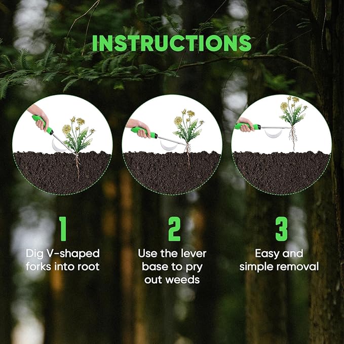 HW1 Hand Weeder Tool, Weed Puller Tool with Ergonomic Handle for Garden - Durable Unique Lever Design Dandelion Weeder Tool with V-Shaped Forks for Easy Weed Removal - in Gift Box