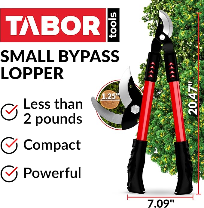 TABOR TOOLS GL18A Small Bypass Lopper, Short Bypass Tree Trimmer, Chops Branches with Ease, Branch Cutter with 1.25 Inch Clean Cut Capacity.