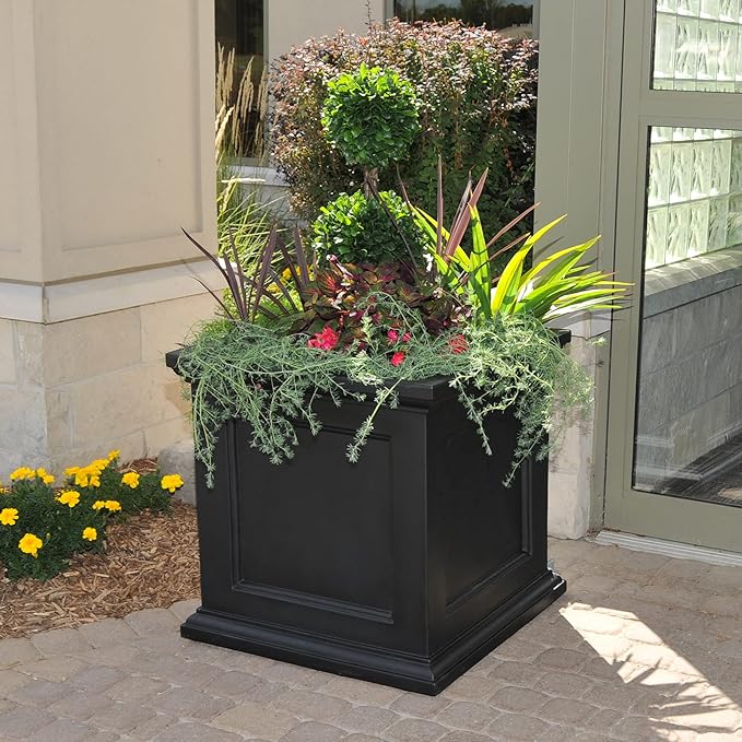 Mayne Fairfield 28in Square Planter - Black - Durable Resin Planter (8800-B)