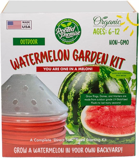 Kids Outdoor Watermelon Garden Kit - Complete Kit for Growing Your Own Watermelons from Seeds with Grow Rings and Greenhouse Germination Domes, Non-GMO Seeds, BPA-Free
