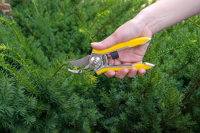 Dramm ColorPoint Stainless Steel Compact Garden Pruning Shears, Hand Pruner, Garden Clippers, with Heavy Duty Blade and Easy grip Handle, Yellow