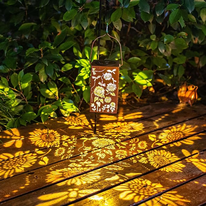 Solar Lanterns Outdoor Hanging Dragonfly Lantern Waterproof Decor Garden Metal LED Sunflower Christmas Lights Gifts for Mom Grandma Women Decorative Patio,Yard,Lawn,Balcony,House