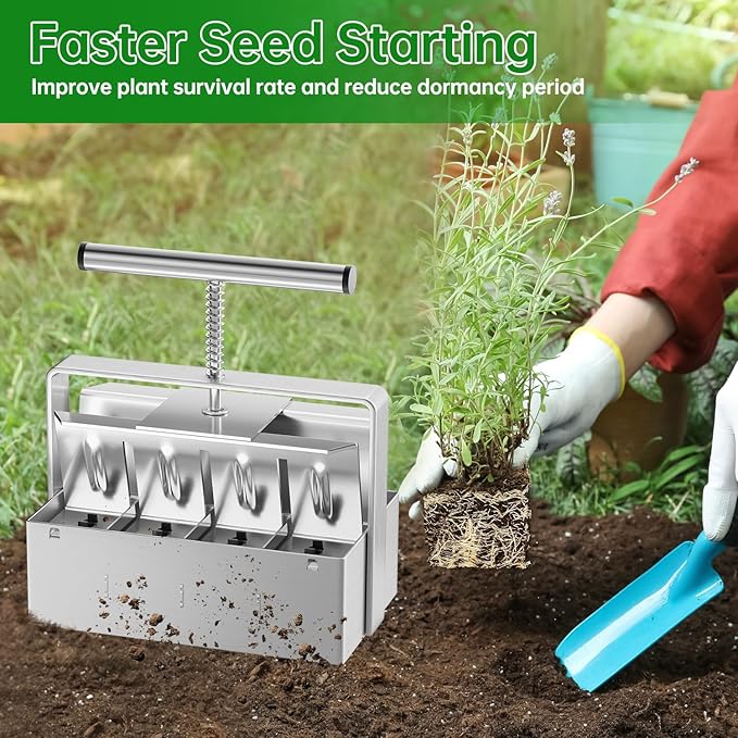 Soil Blocker, 8 Cell Soil Block Maker 2 Inch with 3 Sizes Seed Pins, 2024 Seed Handheld Block Maker with Comfortable Handle, Garden Blocking Tools for Seedings, Cuttings, Greenhouses