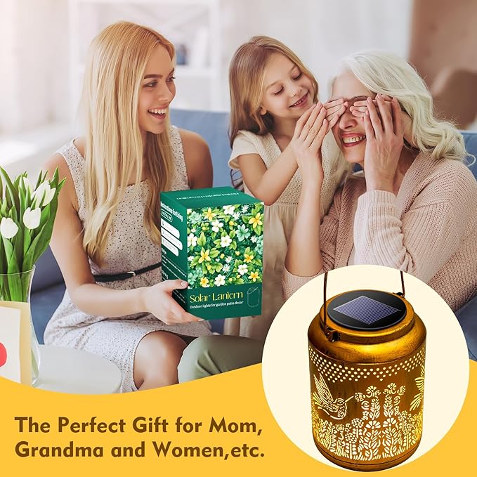 Hyrion Hummingbird Solar Lanterns Outdoor Waterproof Metal Hanging Lights, Garden Decor Gifts for Women, Mom, Grandma Solar Decorations for Yard, Patio, Backyard, Porch, Lawn, Tabletop (2 Pack)